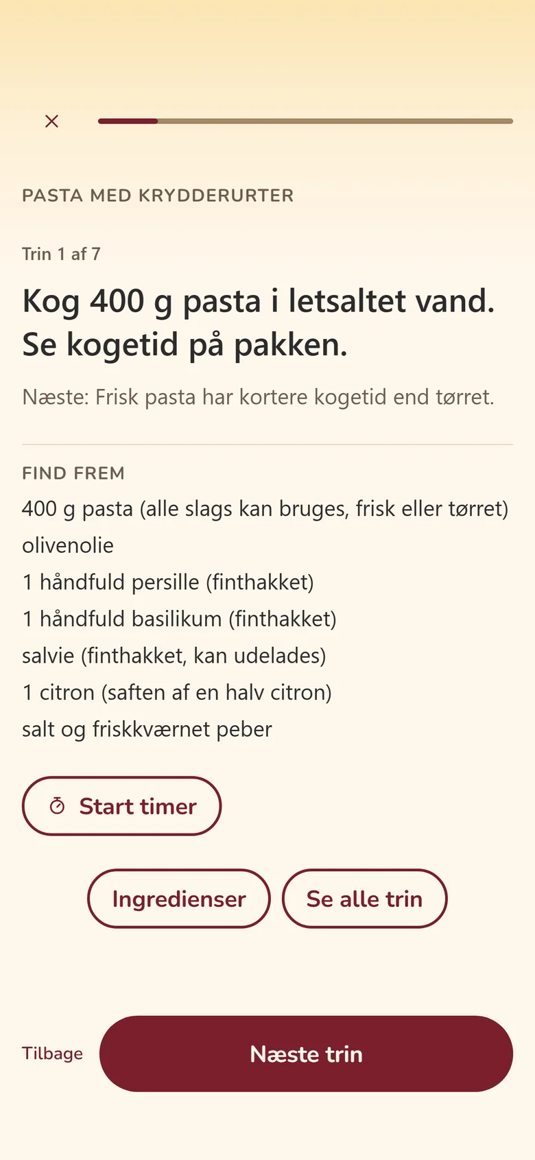 The Planuko app: cooking step by step, step 1 of 7